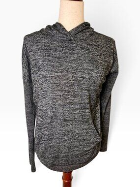 Gap Cozy Black Gray Marled Knit Pullover Hoodie Small